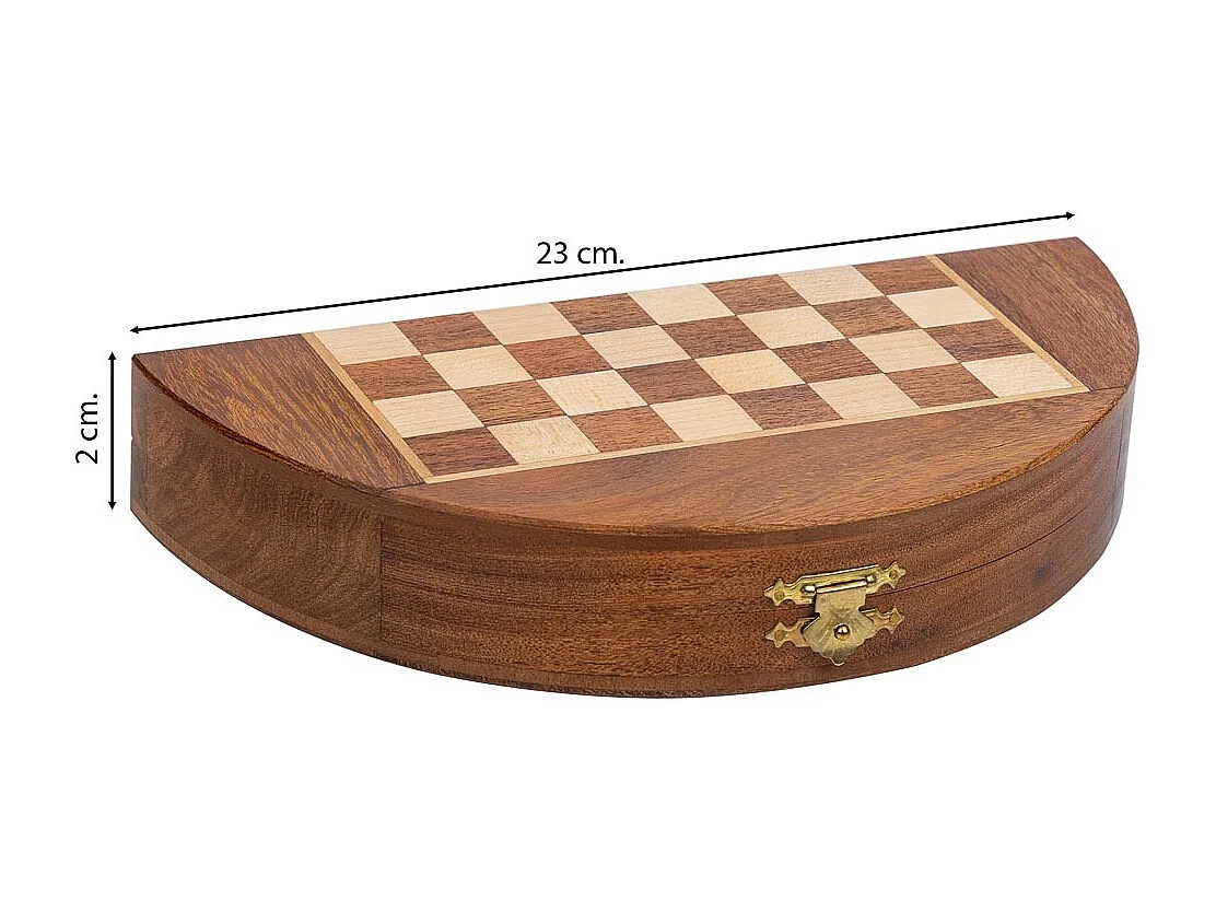Magnetisches Schach mit brauner, halbrunder Holzbox, T23x2h cm
