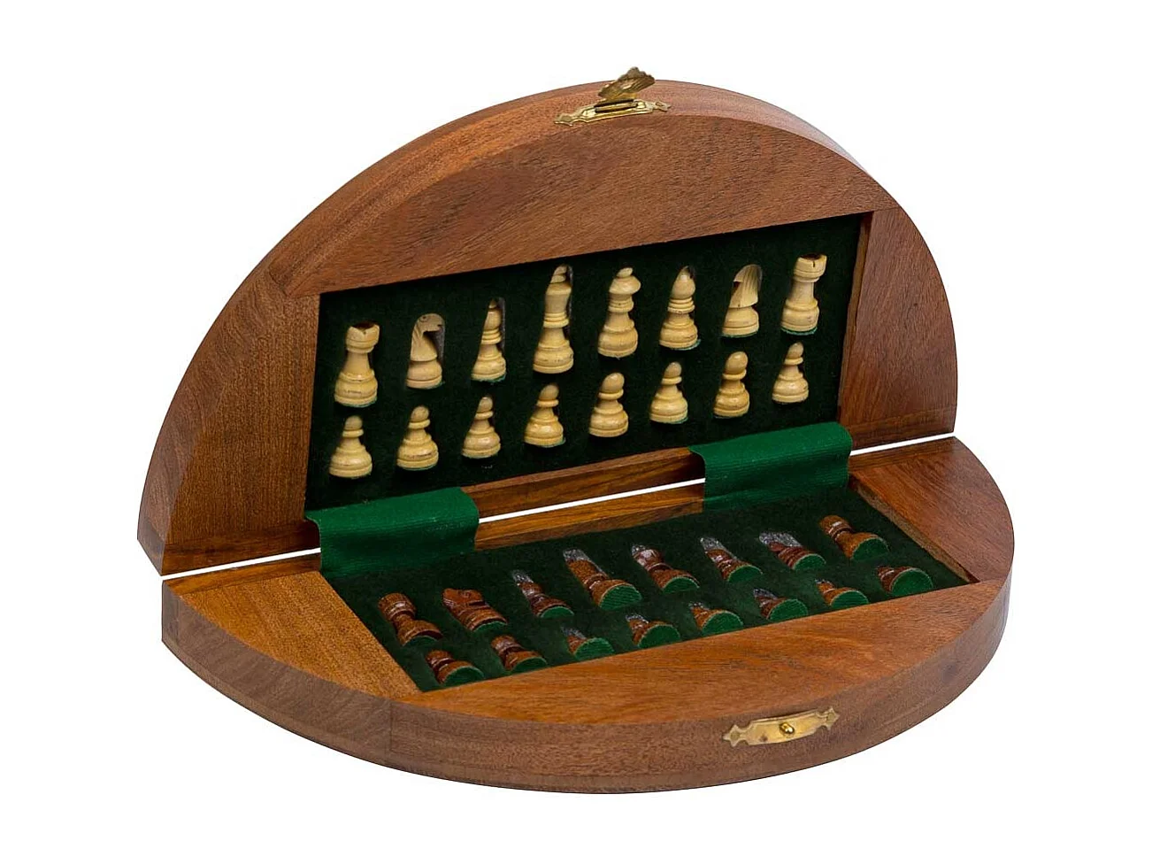 Magnetisches Schach mit brauner, halbrunder Holzbox, T23x2h cm