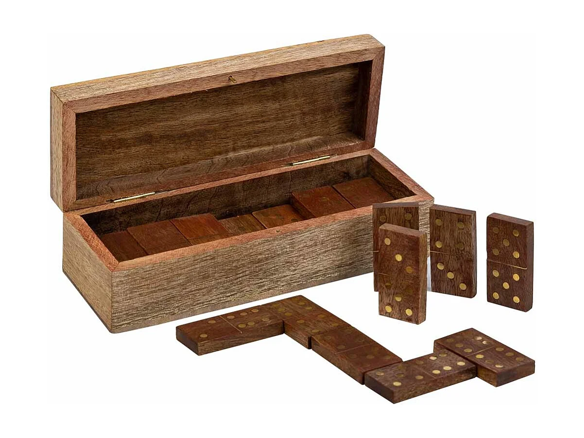 Dominó en caja de madera marrón 20x7x6