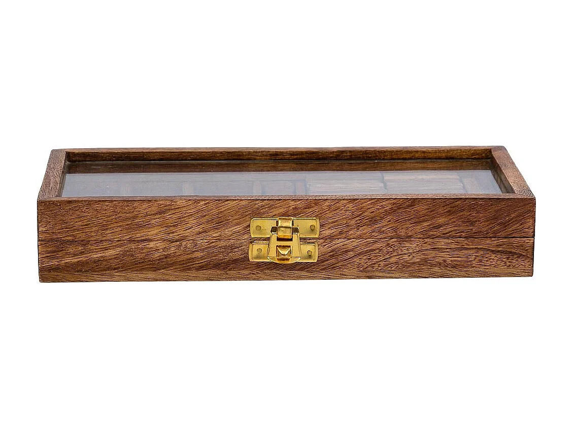 3/1 Spiel (Domino+Würfel+3 in einer Reihe) braunen Holzbox 28x13x4,5