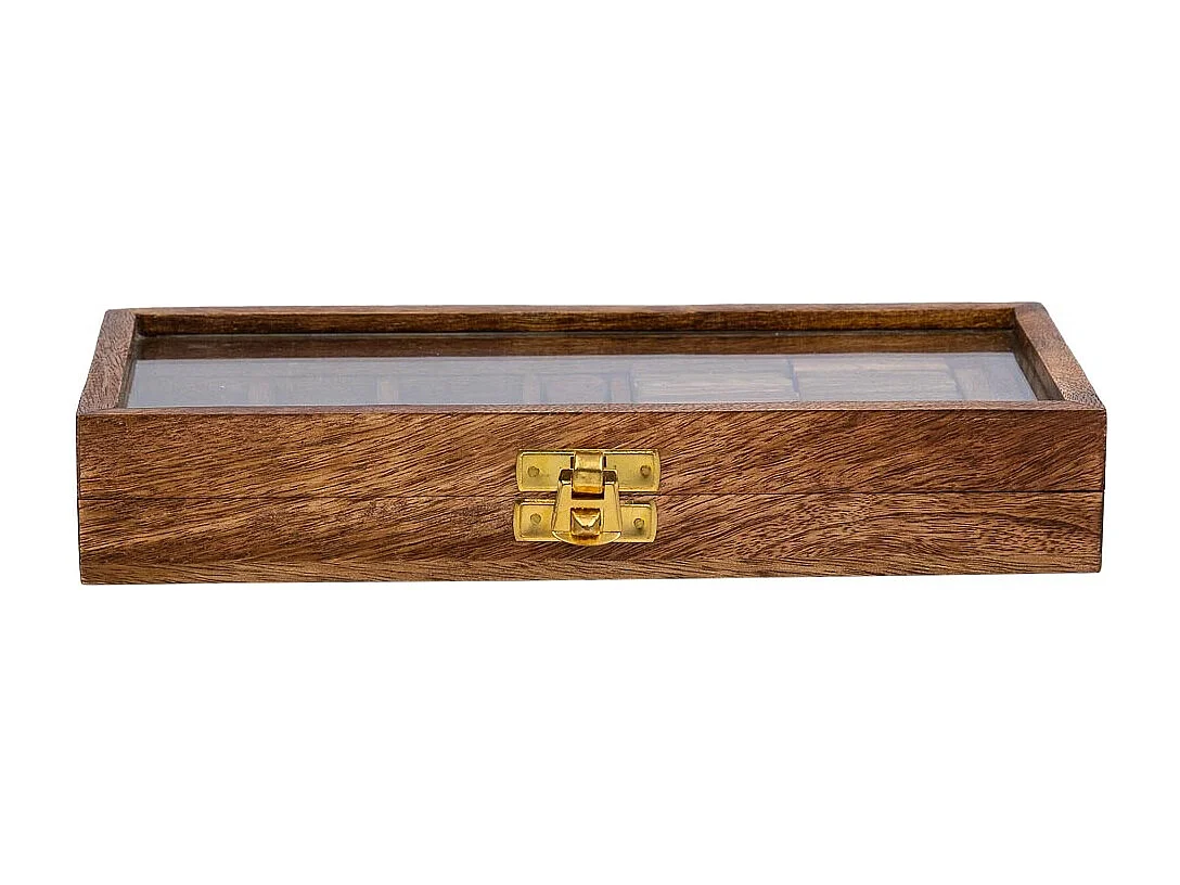 3/1 Spiel (Domino+Würfel+3 in einer Reihe) braunen Holzbox 28x13x4,5