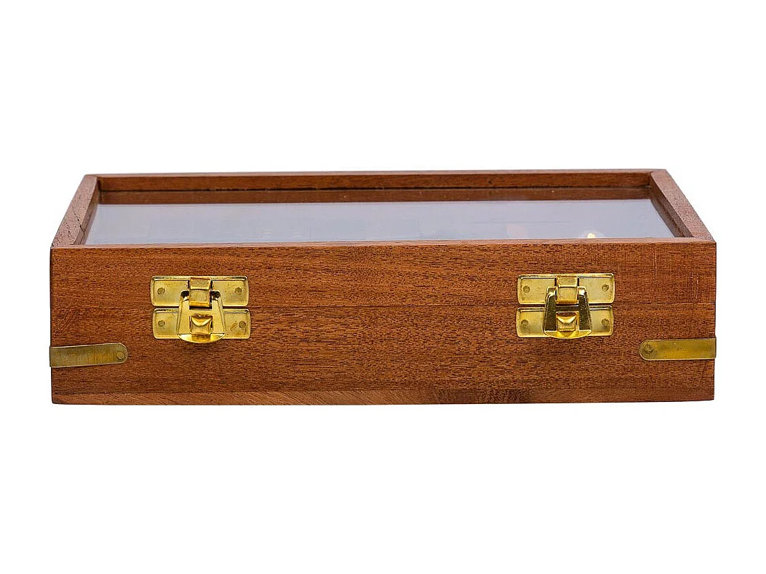 Juego 3/1 (dados+Dominó+cartas) en caja de madera marrón 15.5x12.75x5