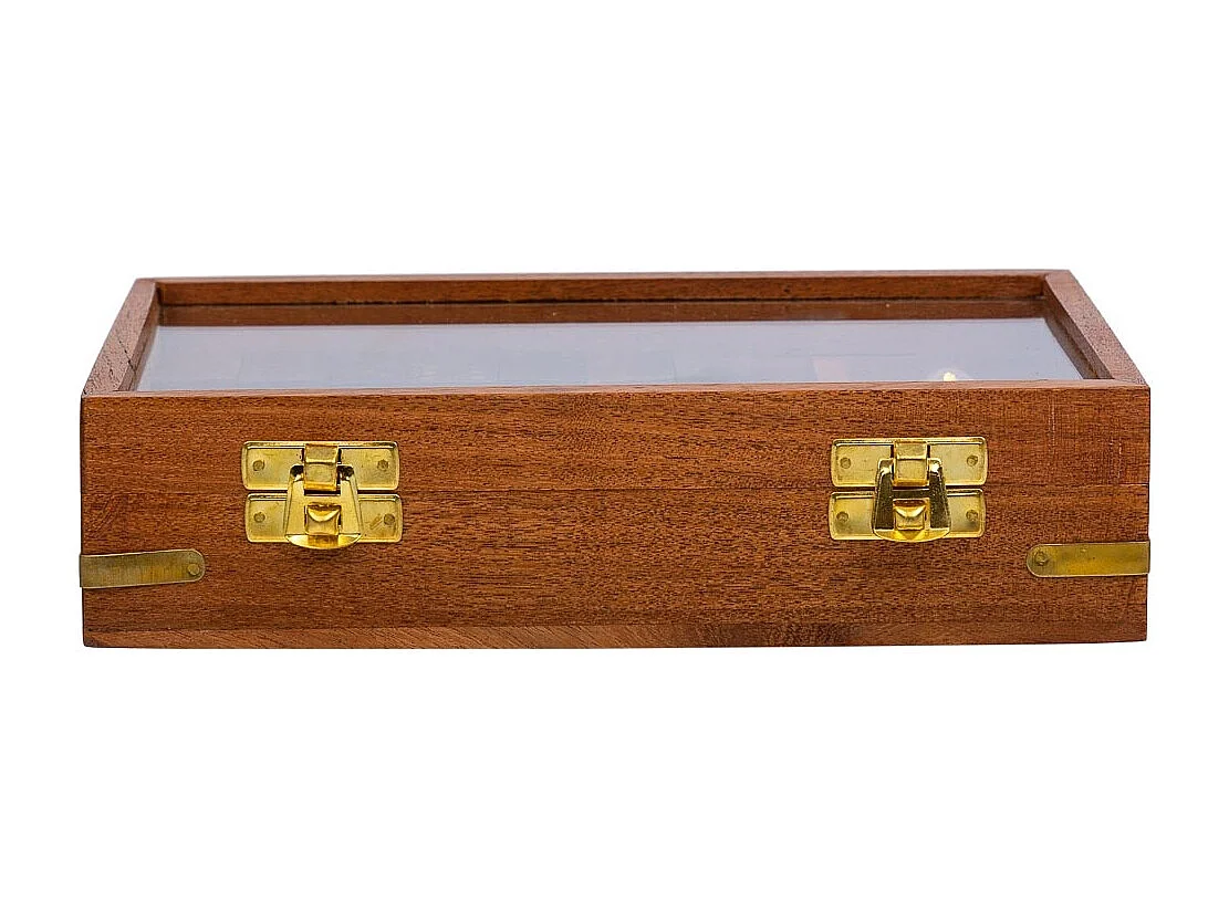 Juego 3/1 (dados+Dominó+cartas) en caja de madera marrón 15.5x12.75x5