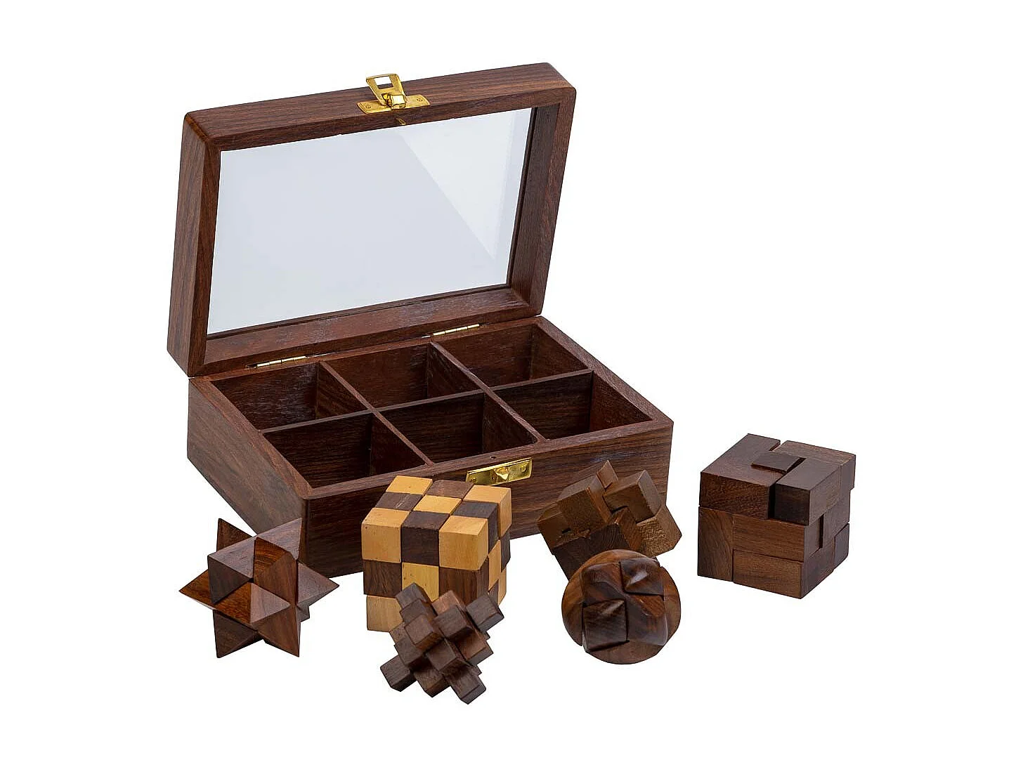 Set di 6 giochi puzzle in scatola di legno marrone 17,5x12x6h