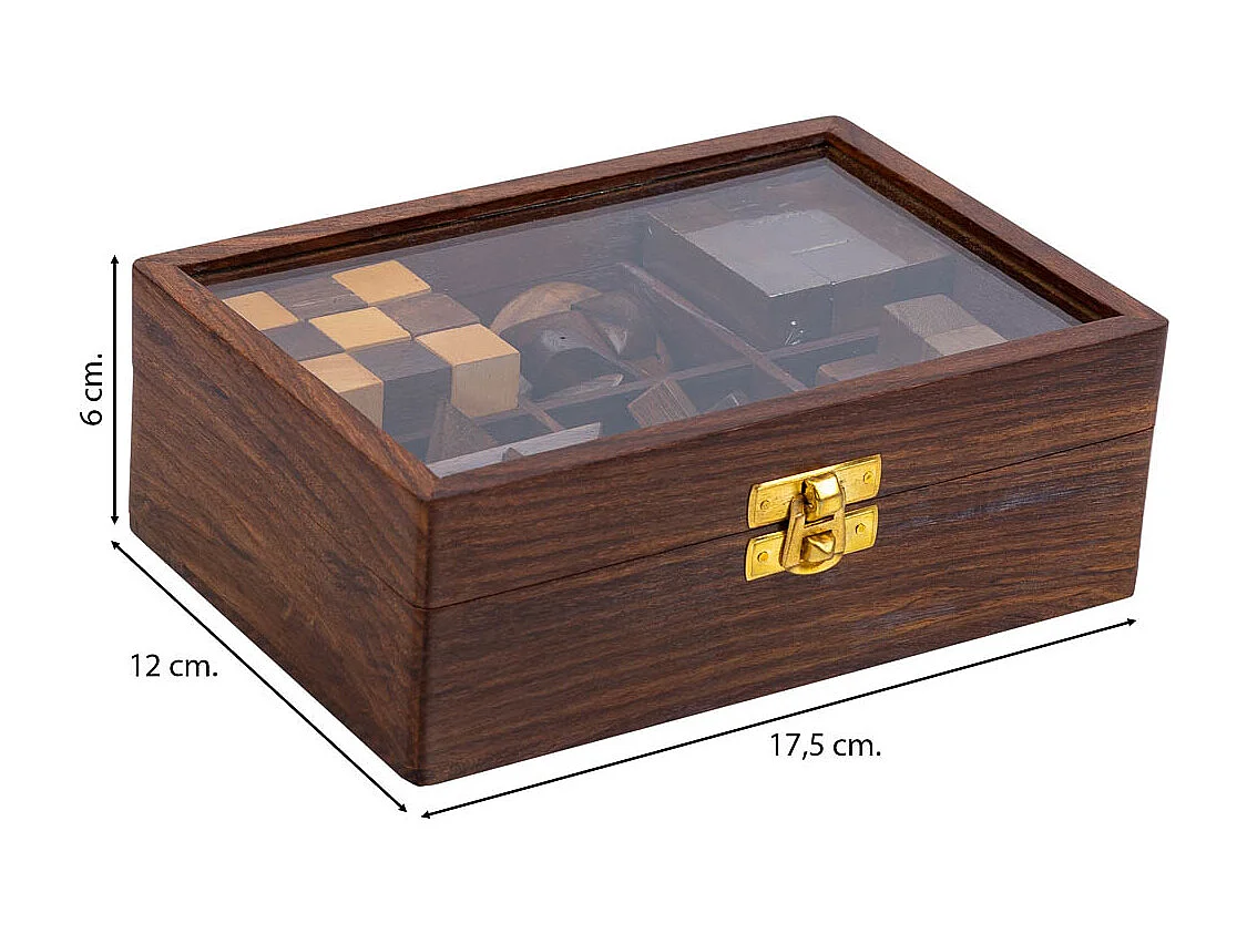 Set di 6 giochi puzzle in scatola di legno marrone 17,5x12x6h