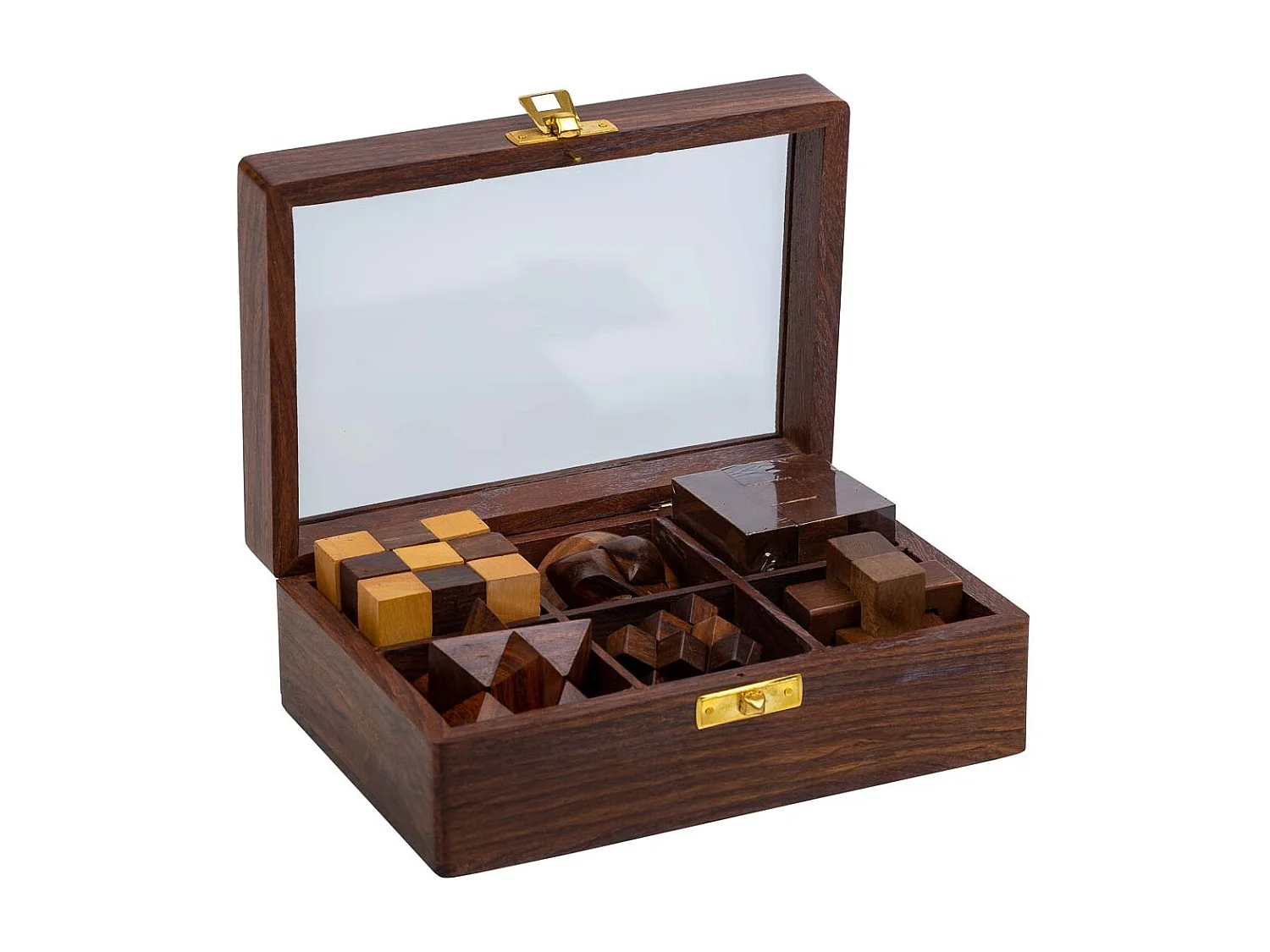 6er-Set Puzzle in Holzbox braun 17.5x12x6h cm