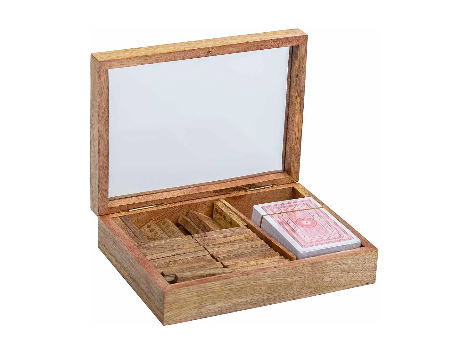 Juego 2 en 1 (Dominó+cartas) en caja de madera marrón 17x12x4