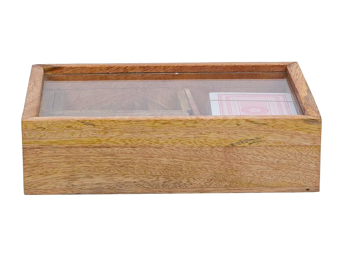 2-in-1-Spiel (Dominosteine+Karten) in brauner Holzkiste 17x12x4h cm