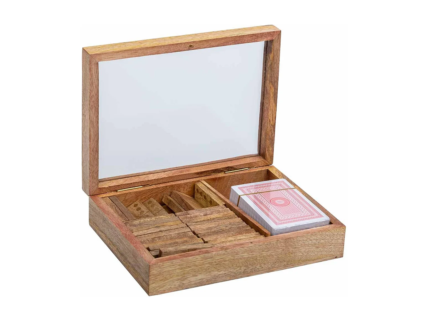 2-in-1-Spiel (Dominosteine+Karten) in brauner Holzkiste 17x12x4h cm