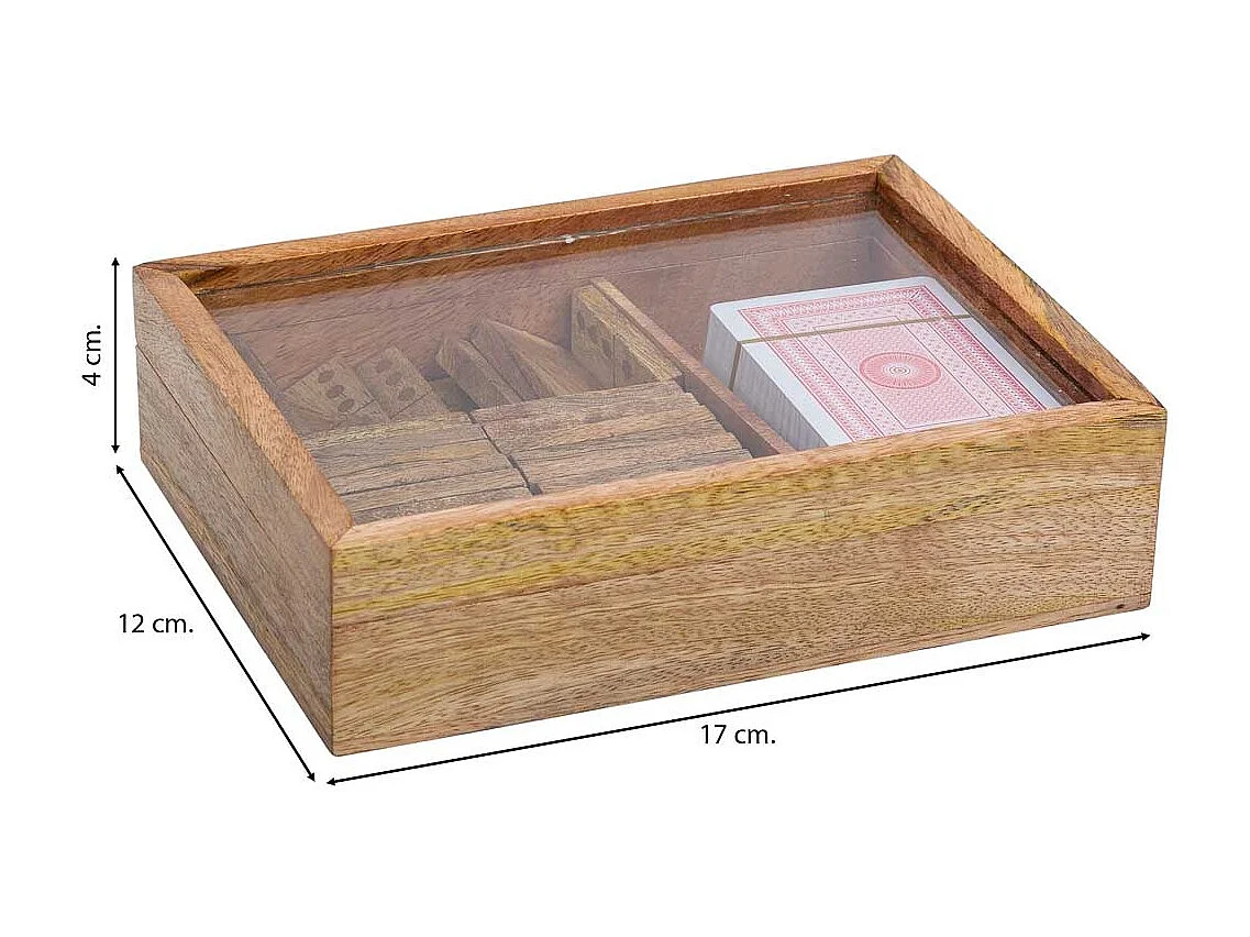 2-in-1-Spiel (Dominosteine+Karten) in brauner Holzkiste 17x12x4h cm