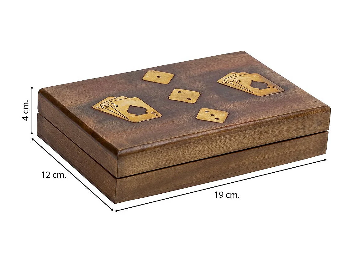 Juego cartas y dados con caja de madera 19x12x4