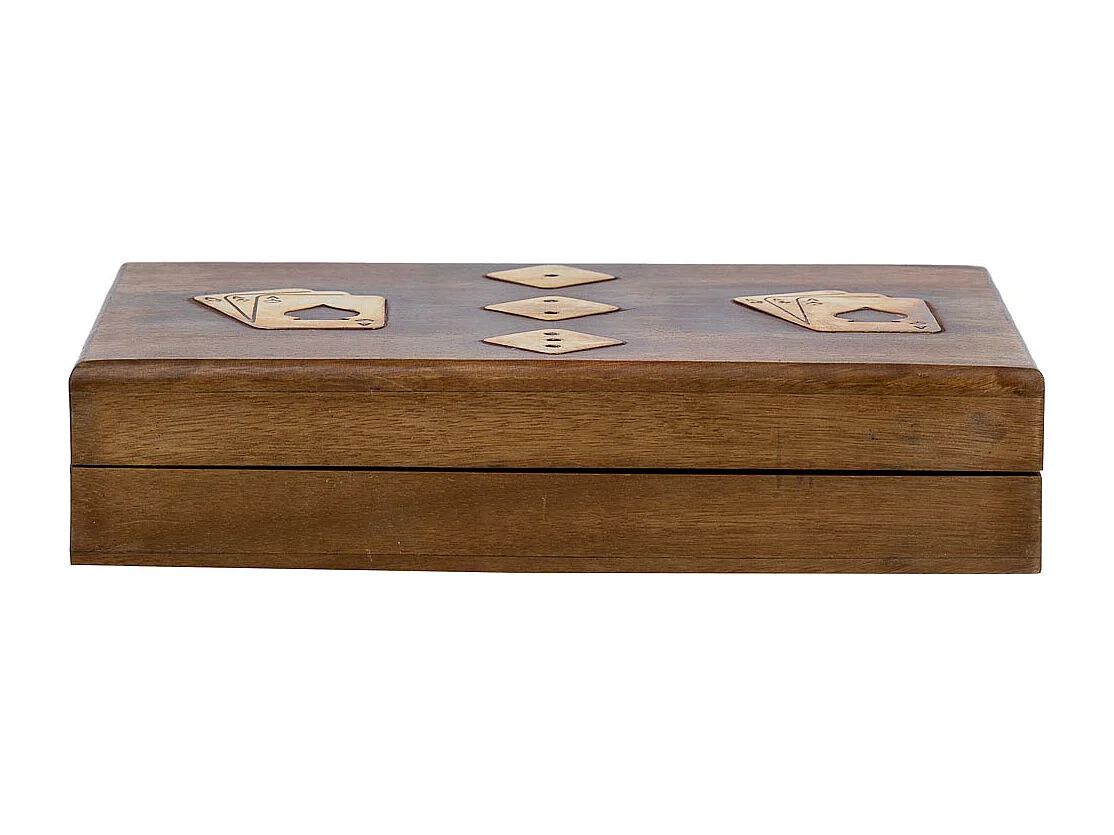 Juego cartas y dados con caja de madera 19x12x4