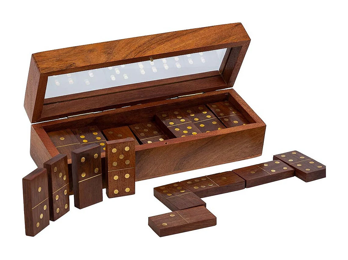 Dominó com caixa de madeira marrom 20x7x5,5