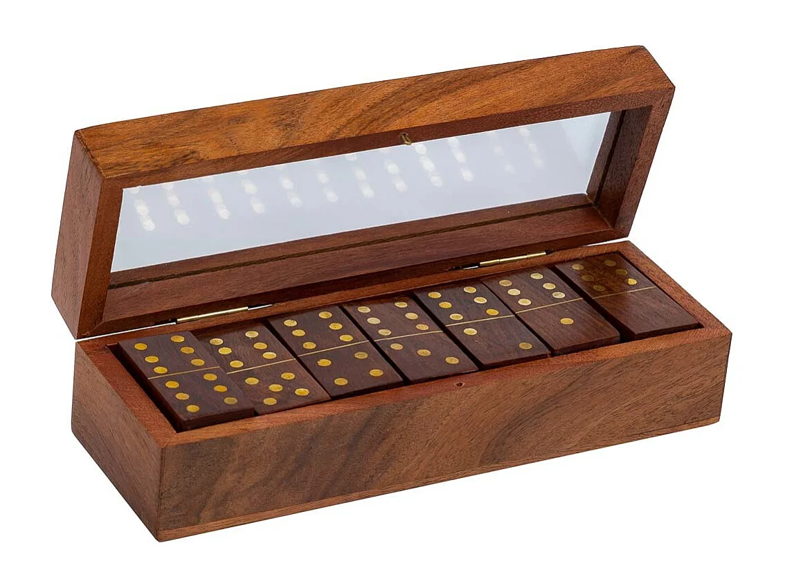 Dominó com caixa de madeira marrom 20x7x5,5
