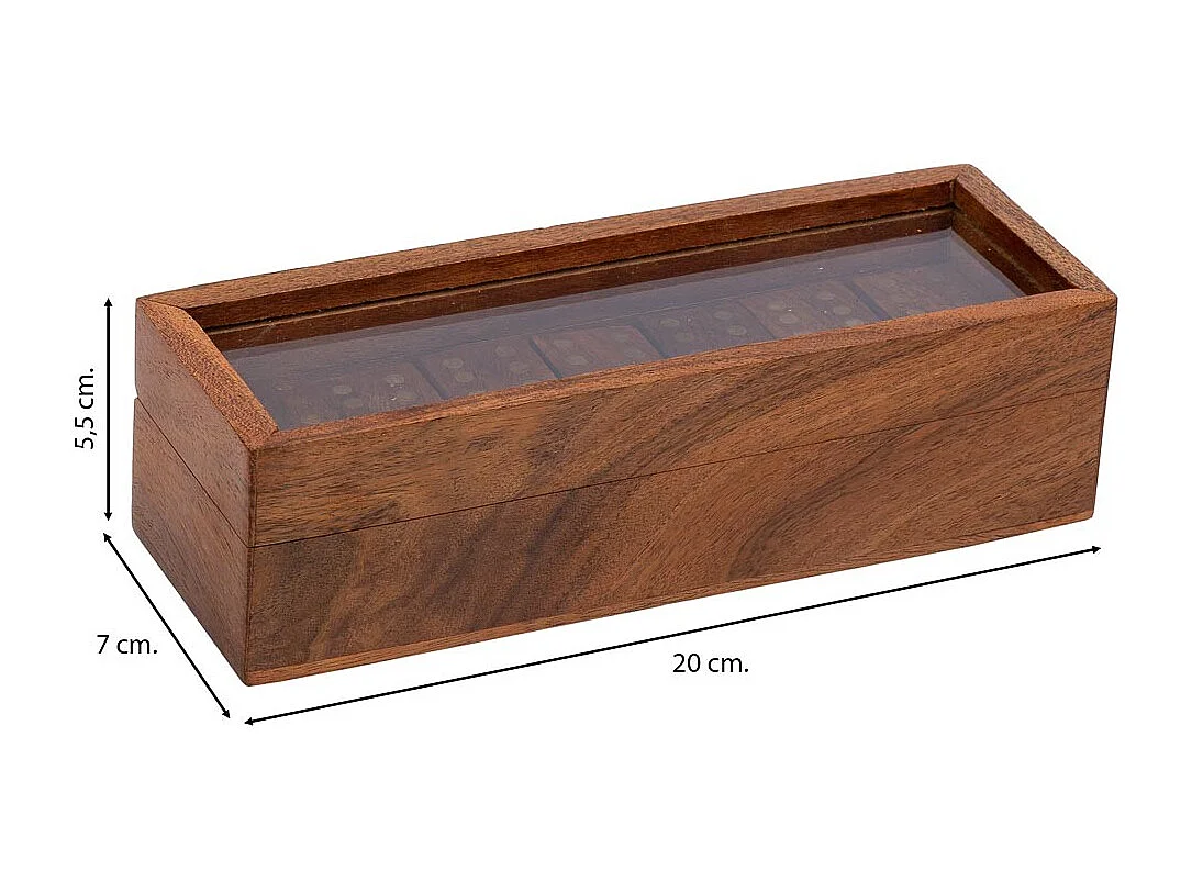 Dominó com caixa de madeira marrom 20x7x5,5