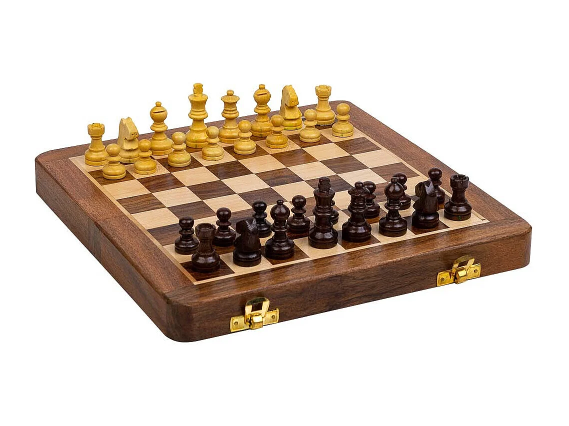 Échiquier magnétique pliable en bois marron 25x25x3h