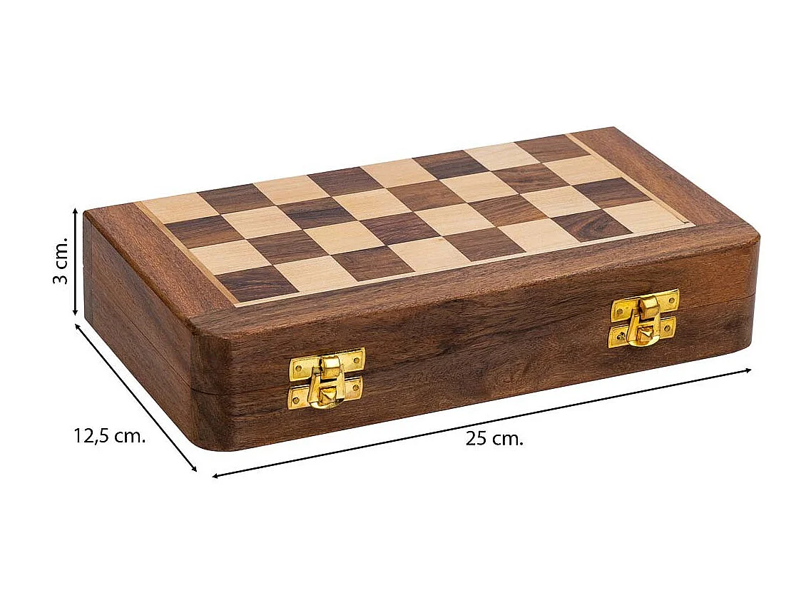 Échiquier magnétique pliable en bois marron 25x25x3h