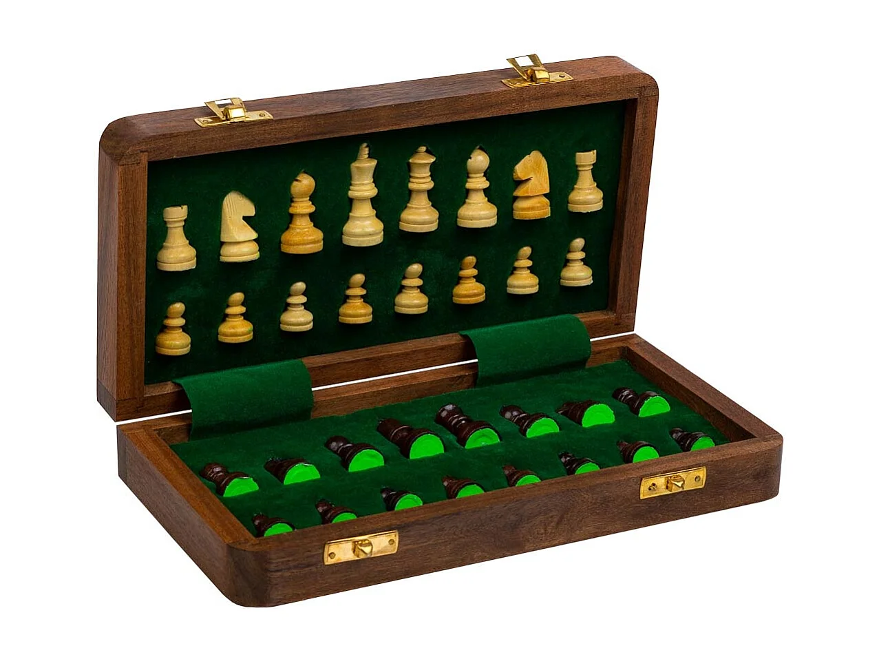 Braunes magnetisches Klappschach aus Holz, 25x25x3h cm