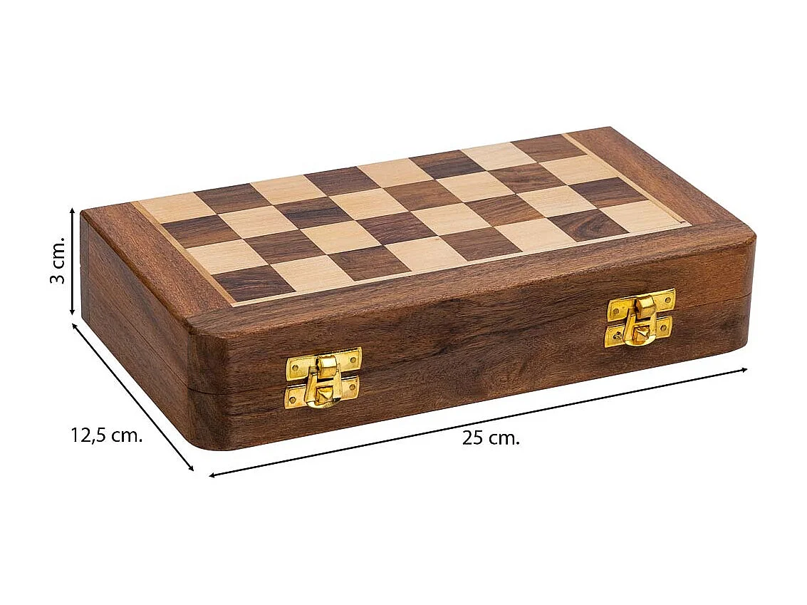 Braunes magnetisches Klappschach aus Holz, 25x25x3h cm