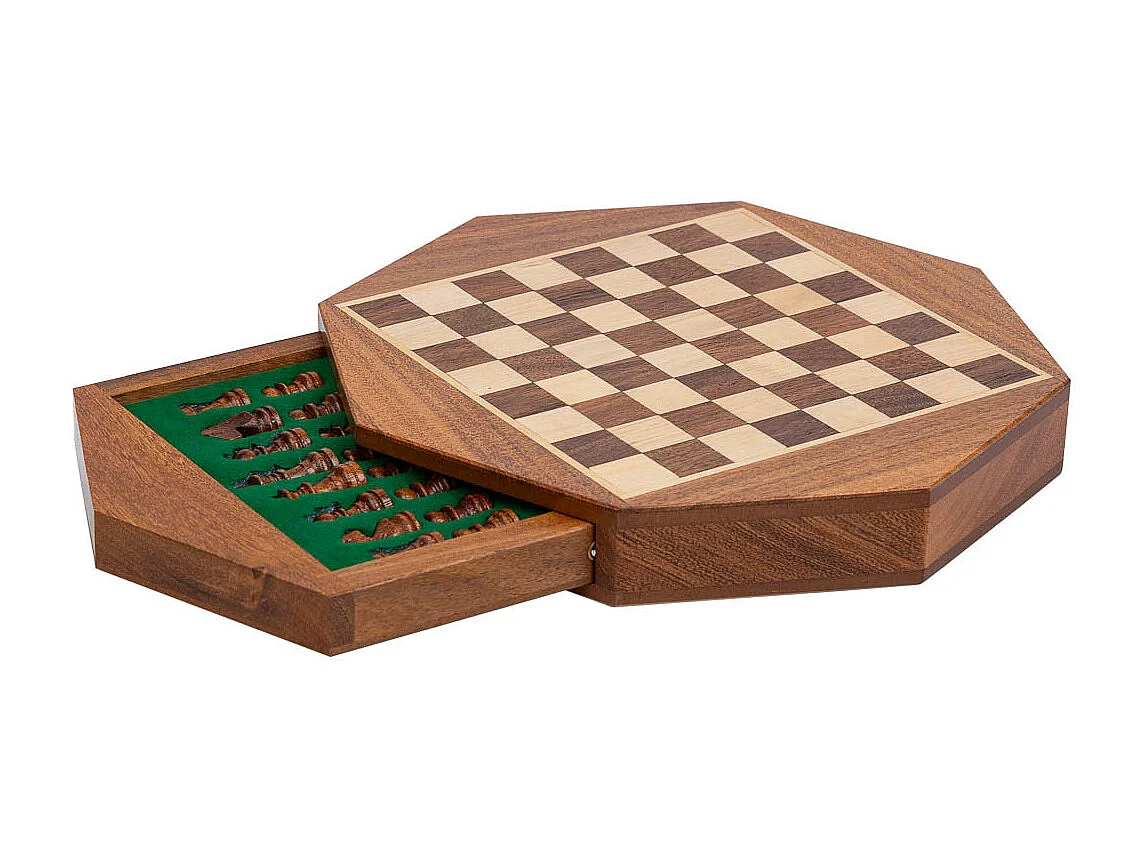 Magnetisches Schachspiel mit Schublade für braune Holzfiguren d22,5x5h cm cm