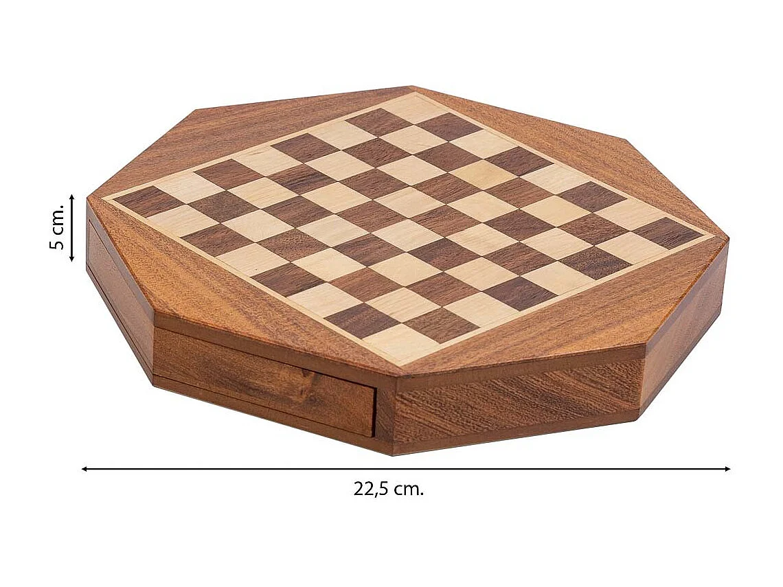 Magnetisches Schachspiel mit Schublade für braune Holzfiguren d22,5x5h cm cm