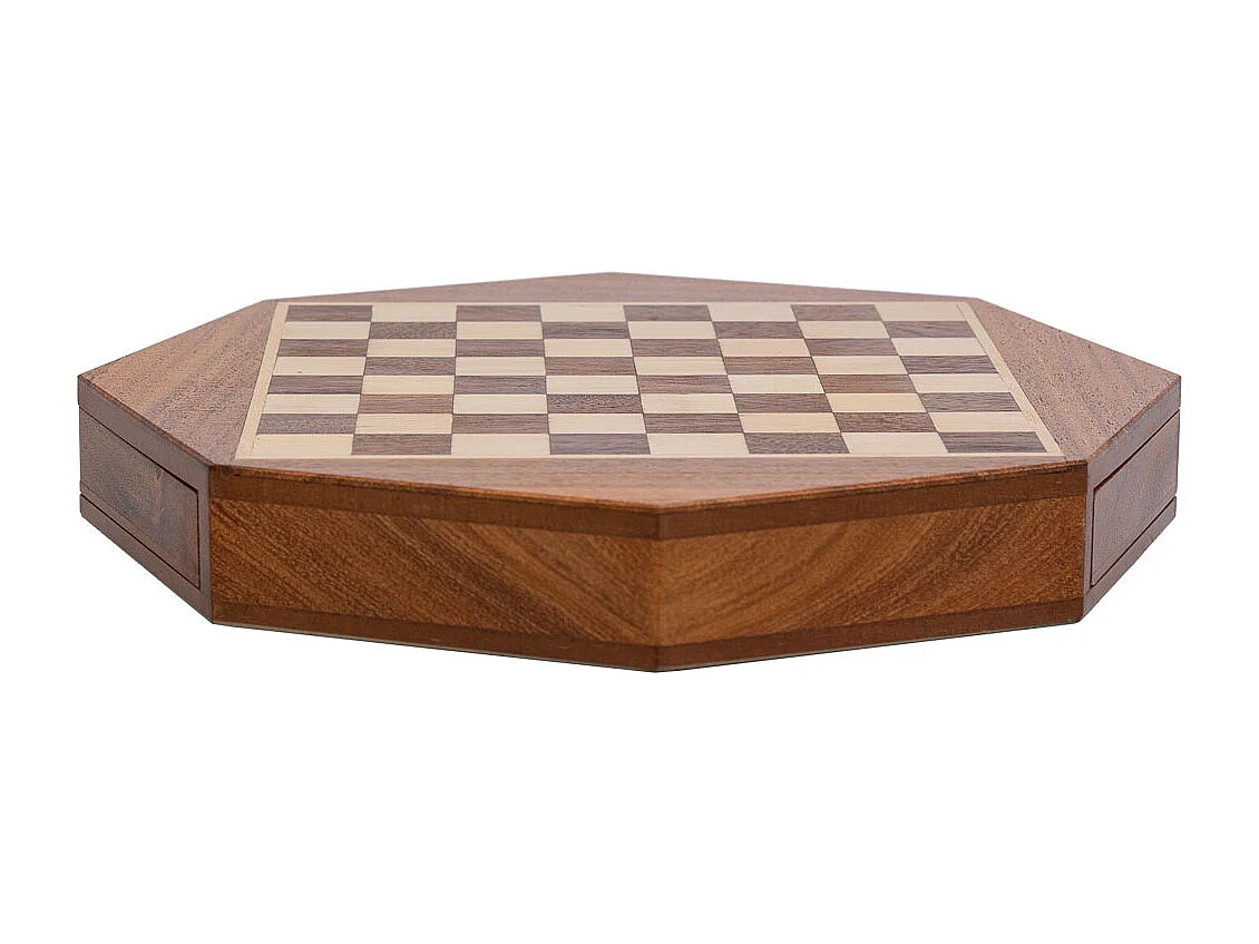 Échiquier magnétique avec tiroir pour pièces en bois marron d22,5x5h