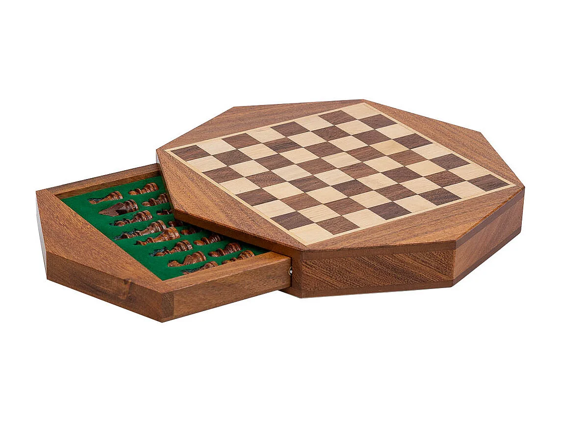 Magnetisches Schachspiel mit Schublade für braune Holzfiguren d22,5x5h cm cm