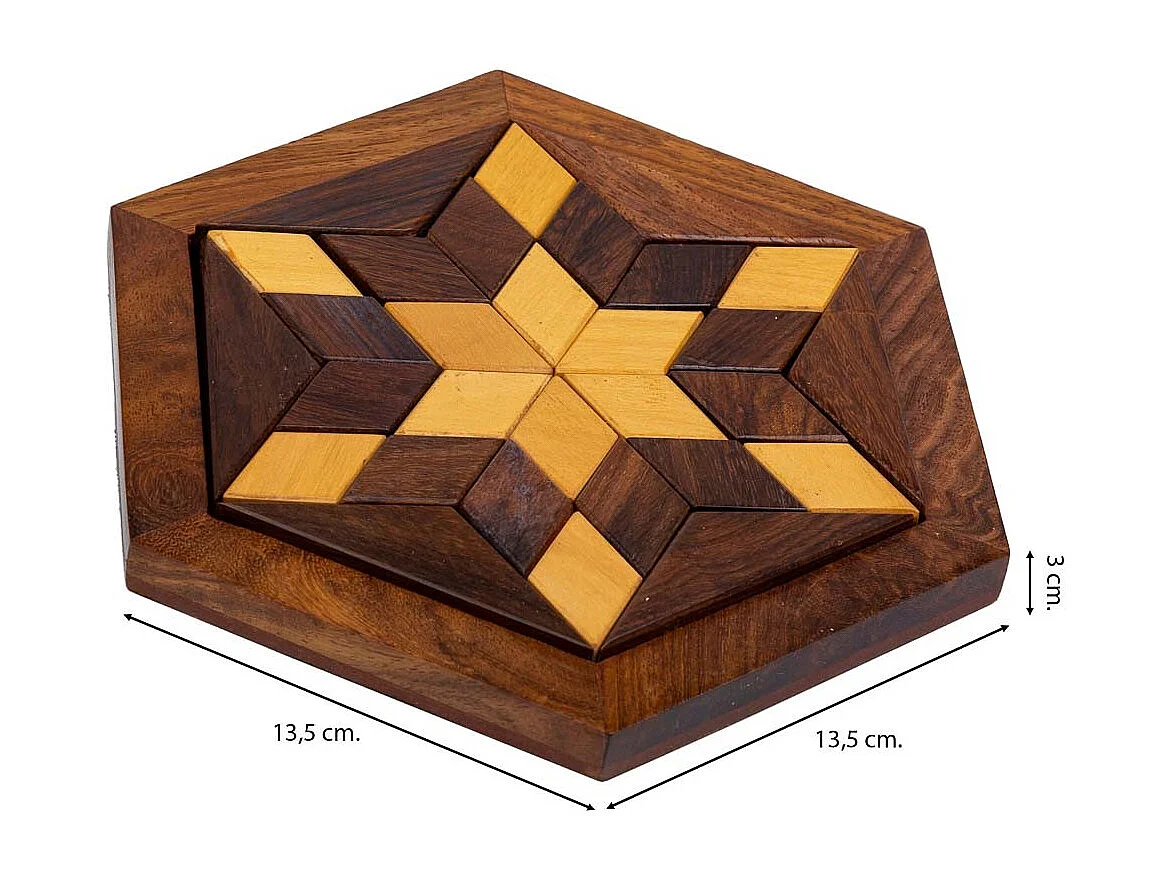 Puzzle hexagonal de madera marrón 13.5x13.5x3