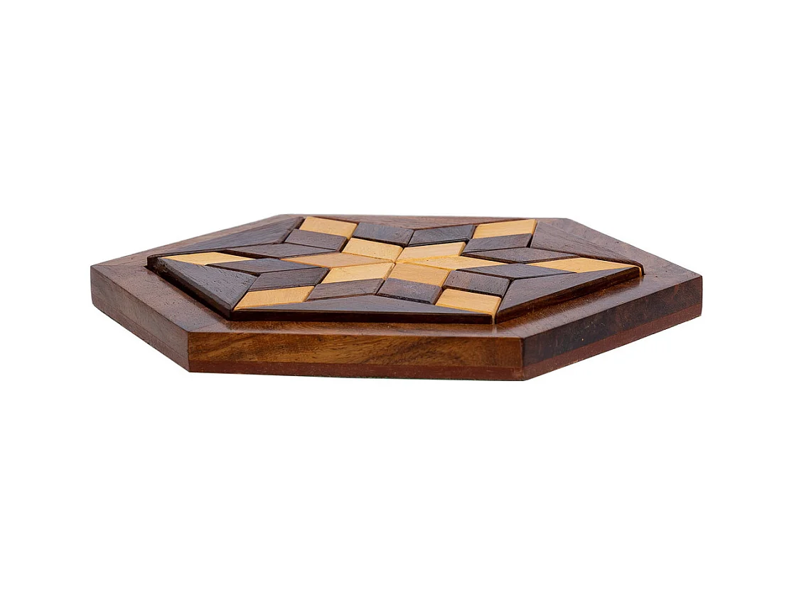 Puzzle hexagonal en bois marron 13,5x13,5x3h