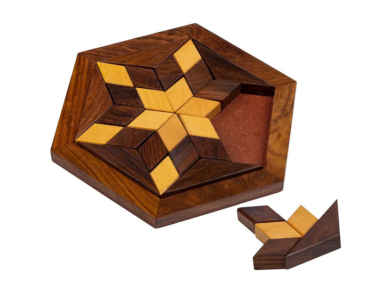 Puzzle hexagonal en bois marron 13,5x13,5x3h