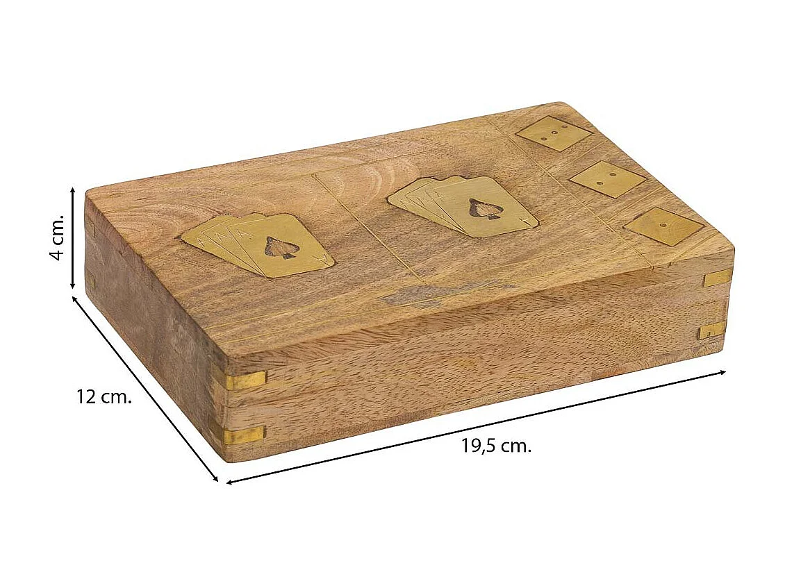 Jogo 2 em 1 (cartas+dados) em caixa de madeira castanha 19,5x12x4 cm