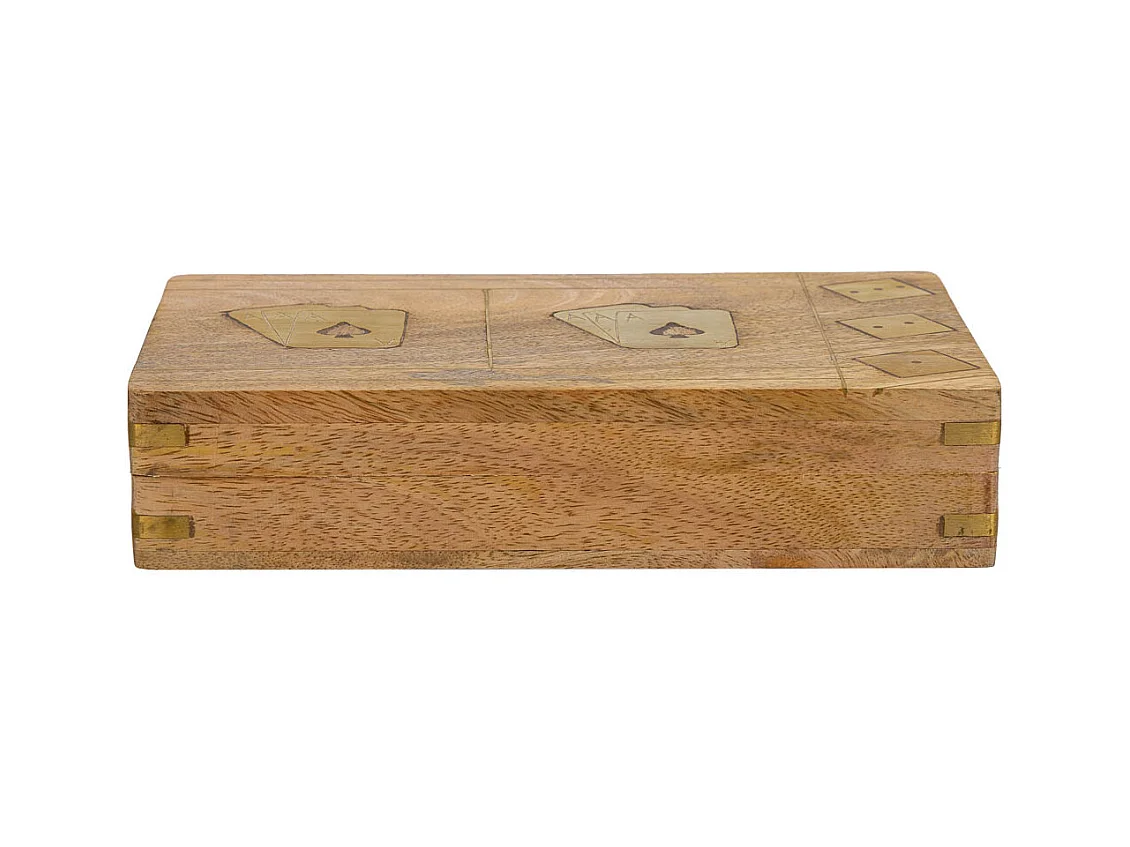 Juego 2 en 1 (cartas+dados) en caja de madera marrón 19.5x12x4