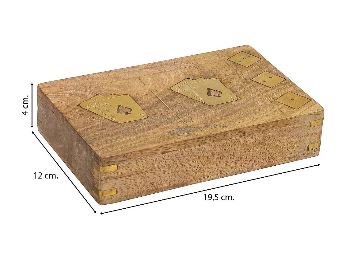 Jogo 2 em 1 (cartas+dados) em caixa de madeira castanha 19,5x12x4 cm