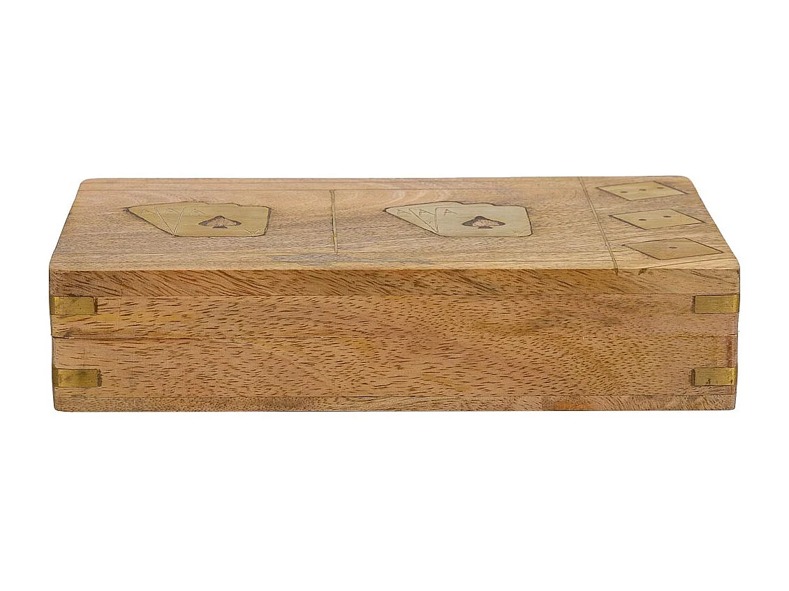 Jogo 2 em 1 (cartas+dados) em caixa de madeira castanha 19,5x12x4 cm