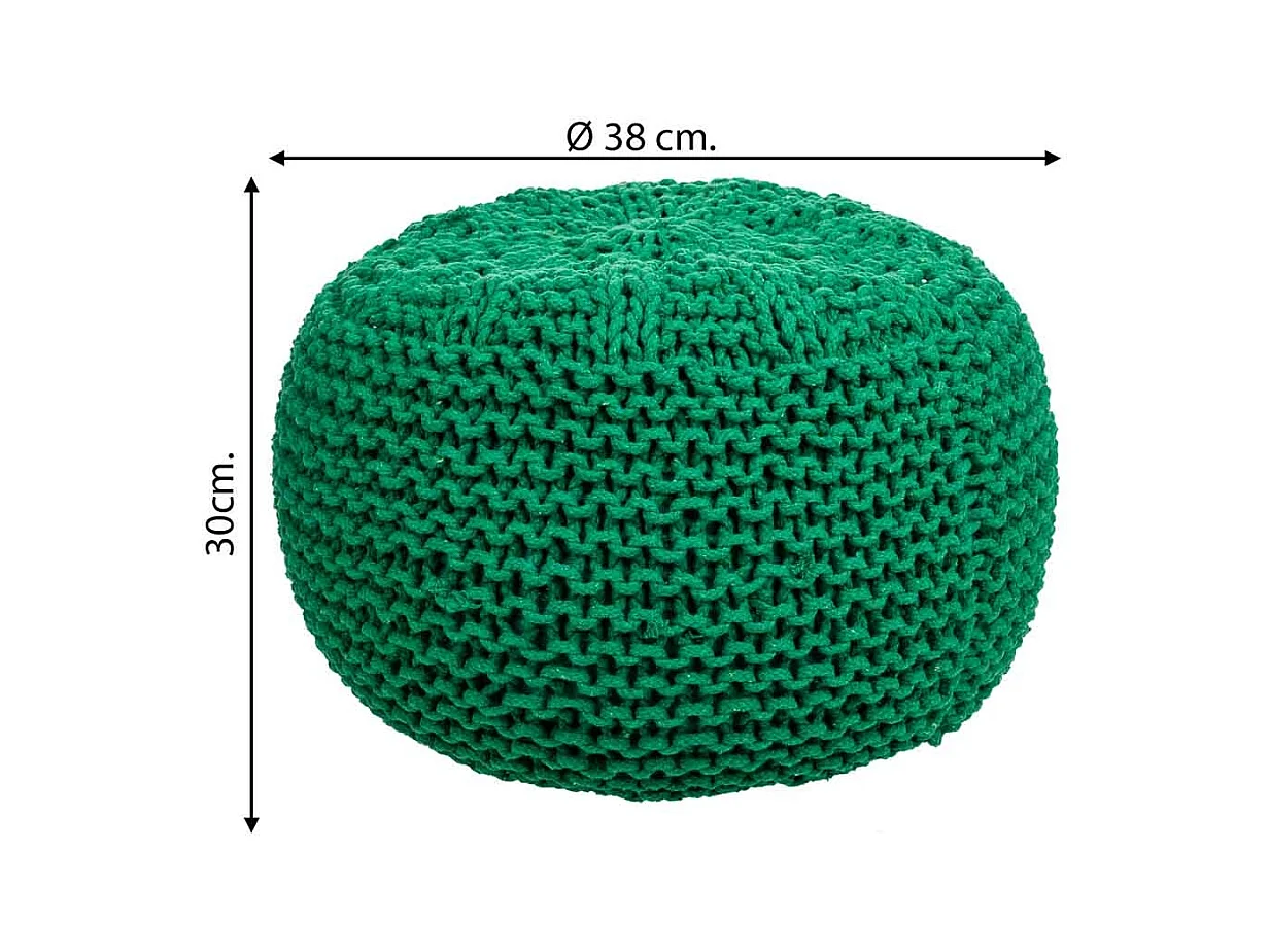 Grüner geflochtener Baumwoll-Puff 38x38x30h cm