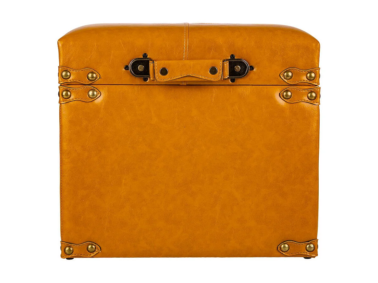 Banqueta com gaveta em couro sintético laranja 38x38x35