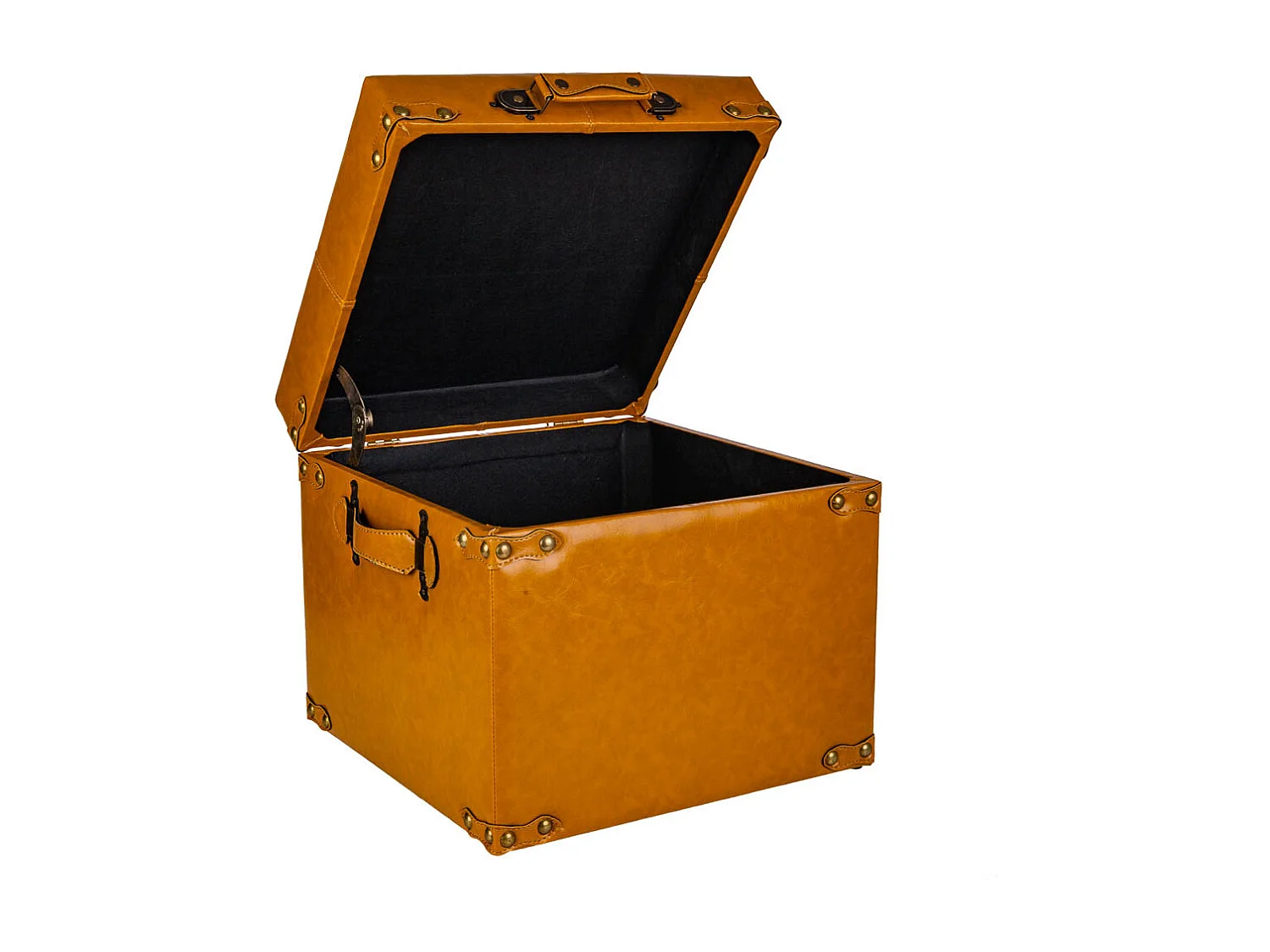 Banqueta com gaveta em couro sintético laranja 38x38x35