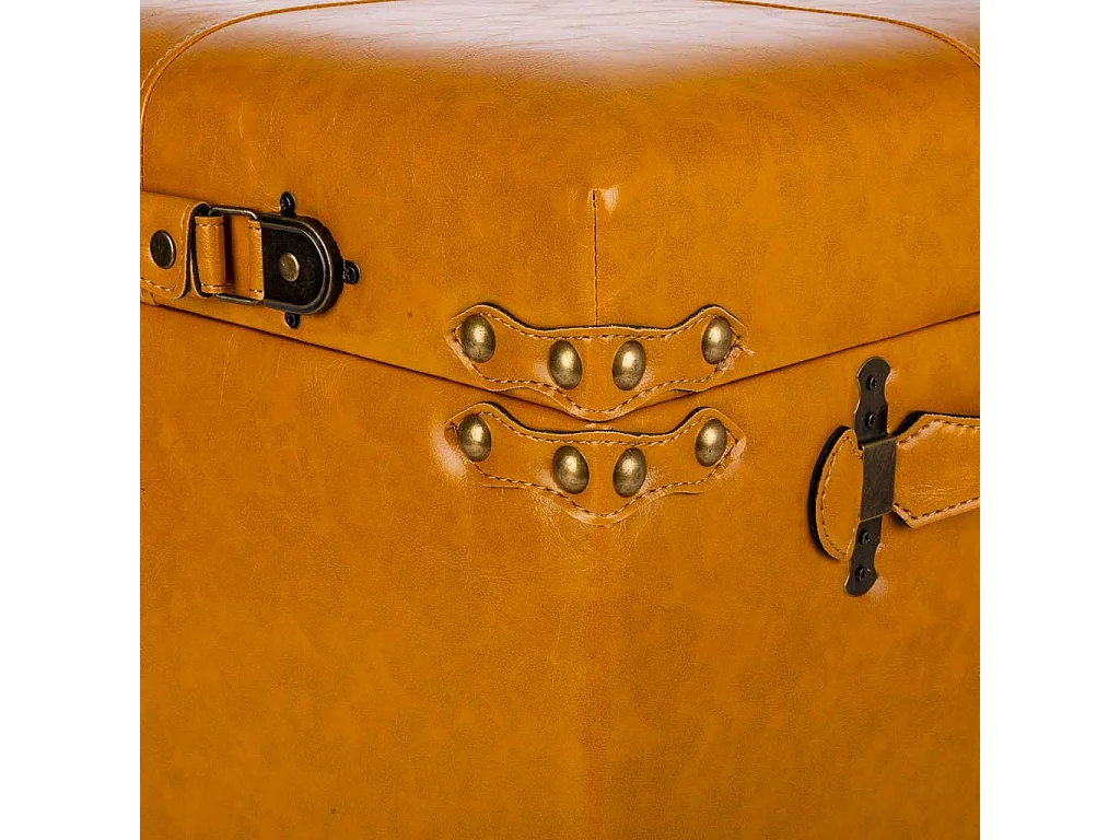 Banqueta com gaveta em couro sintético laranja 38x38x35