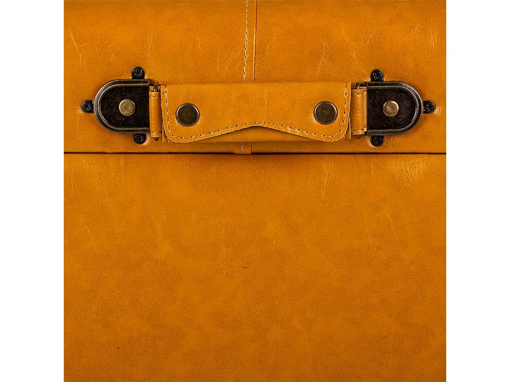 Banqueta com gaveta em couro sintético laranja 38x38x35