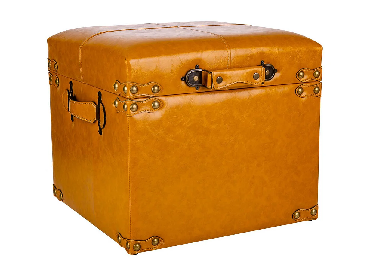 Banqueta com gaveta em couro sintético laranja 38x38x35