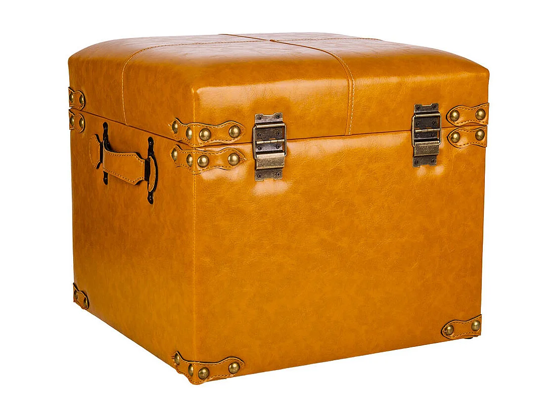 Banqueta com gaveta em couro sintético laranja 38x38x35