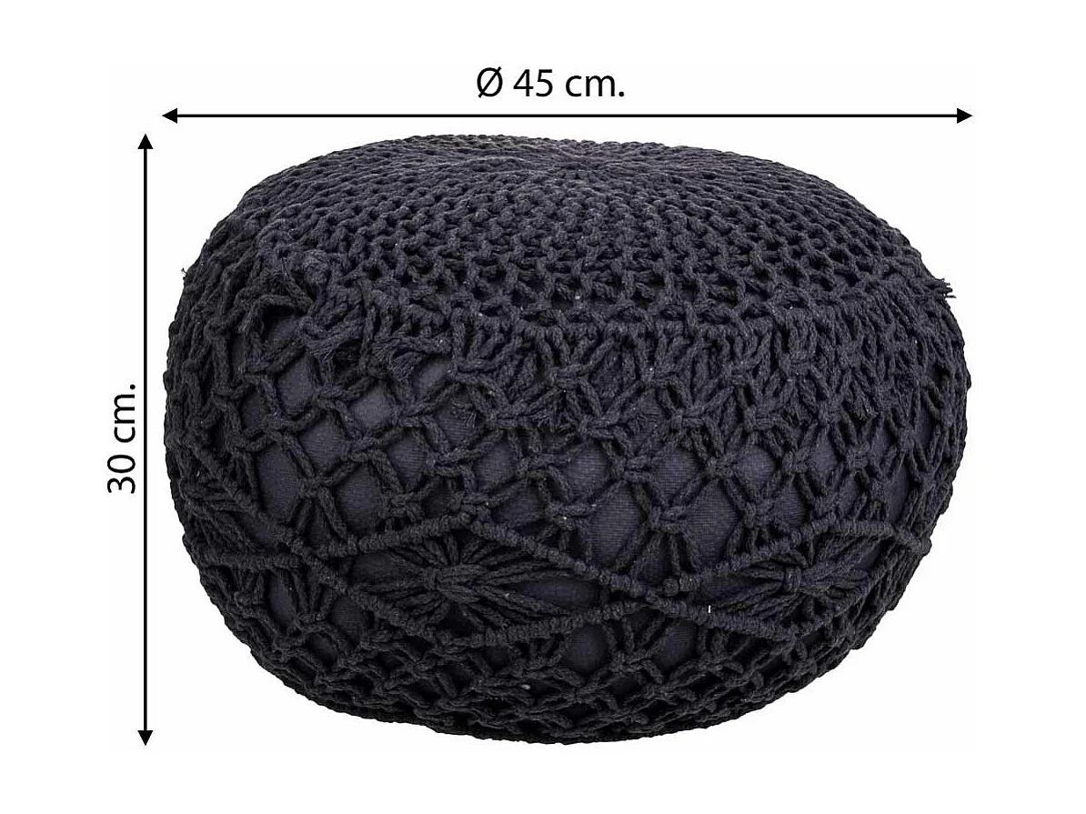 Pouf coton tressé gris foncé 45x45x30