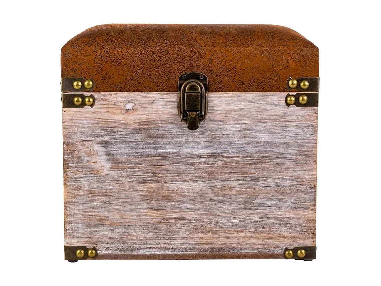 Sgabello con cassetti in legno e similpelle marrone 30x30x28h