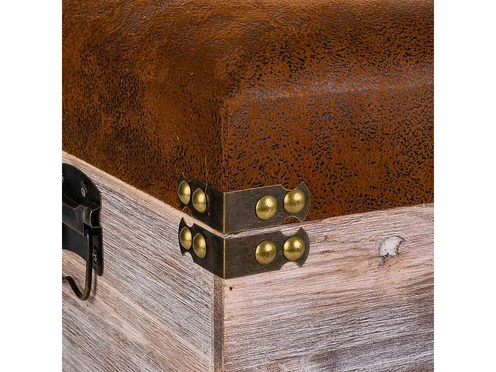 Sgabello con cassetti in legno e similpelle marrone 30x30x28h