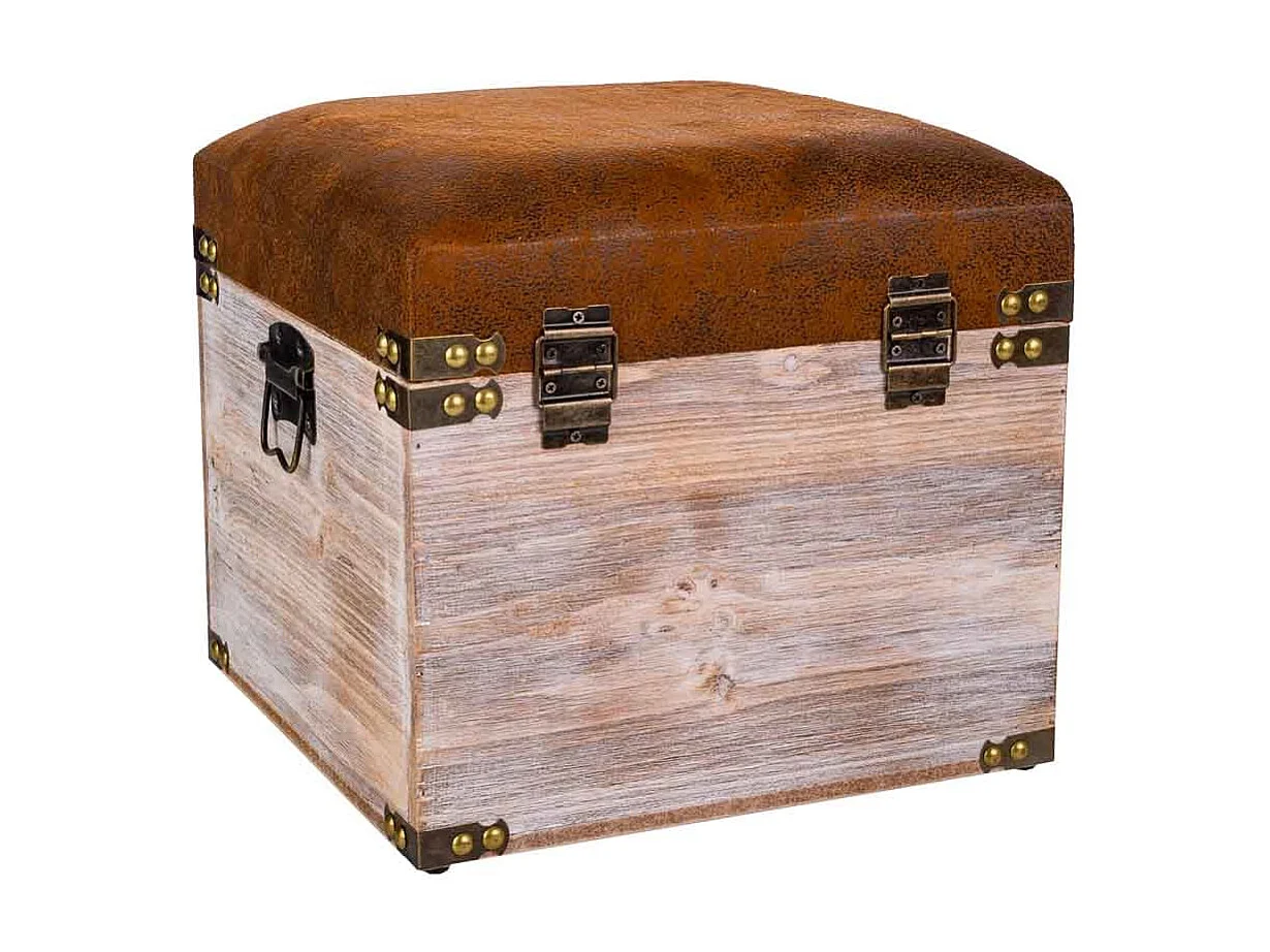 Sgabello con cassetti in legno e similpelle marrone 30x30x28h