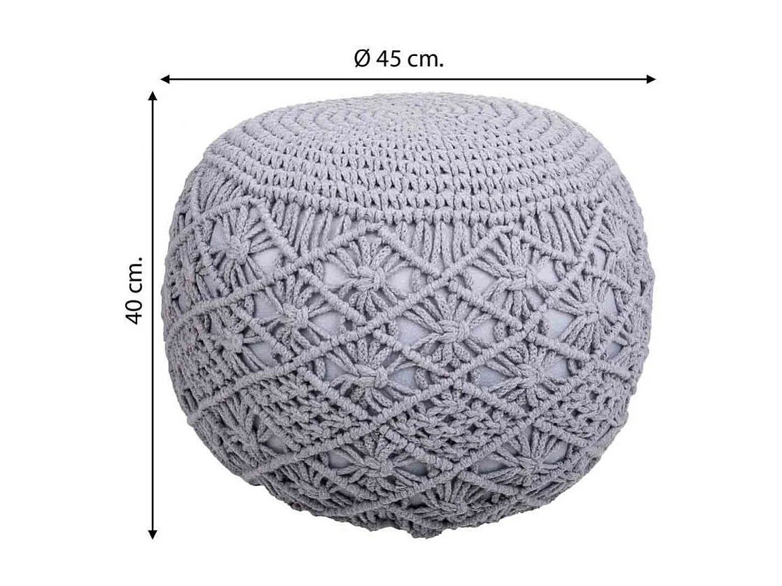 Puf in cotone intrecciato grigio 45x45x40h