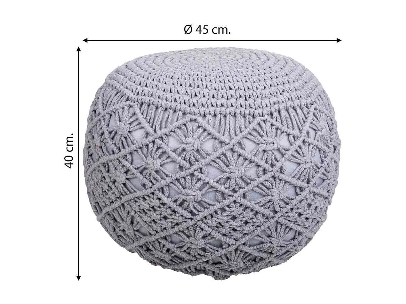 Puf in cotone intrecciato grigio 45x45x40h