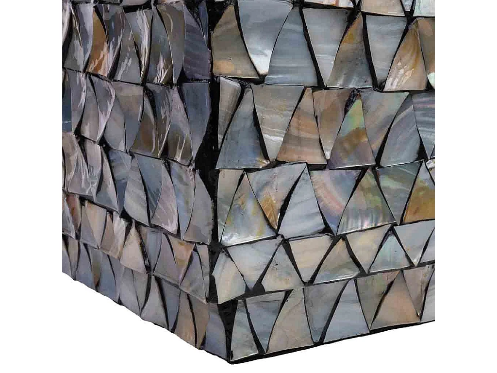 Hocker aus Holz und Perlmutt, grau, 35x35x45H cm