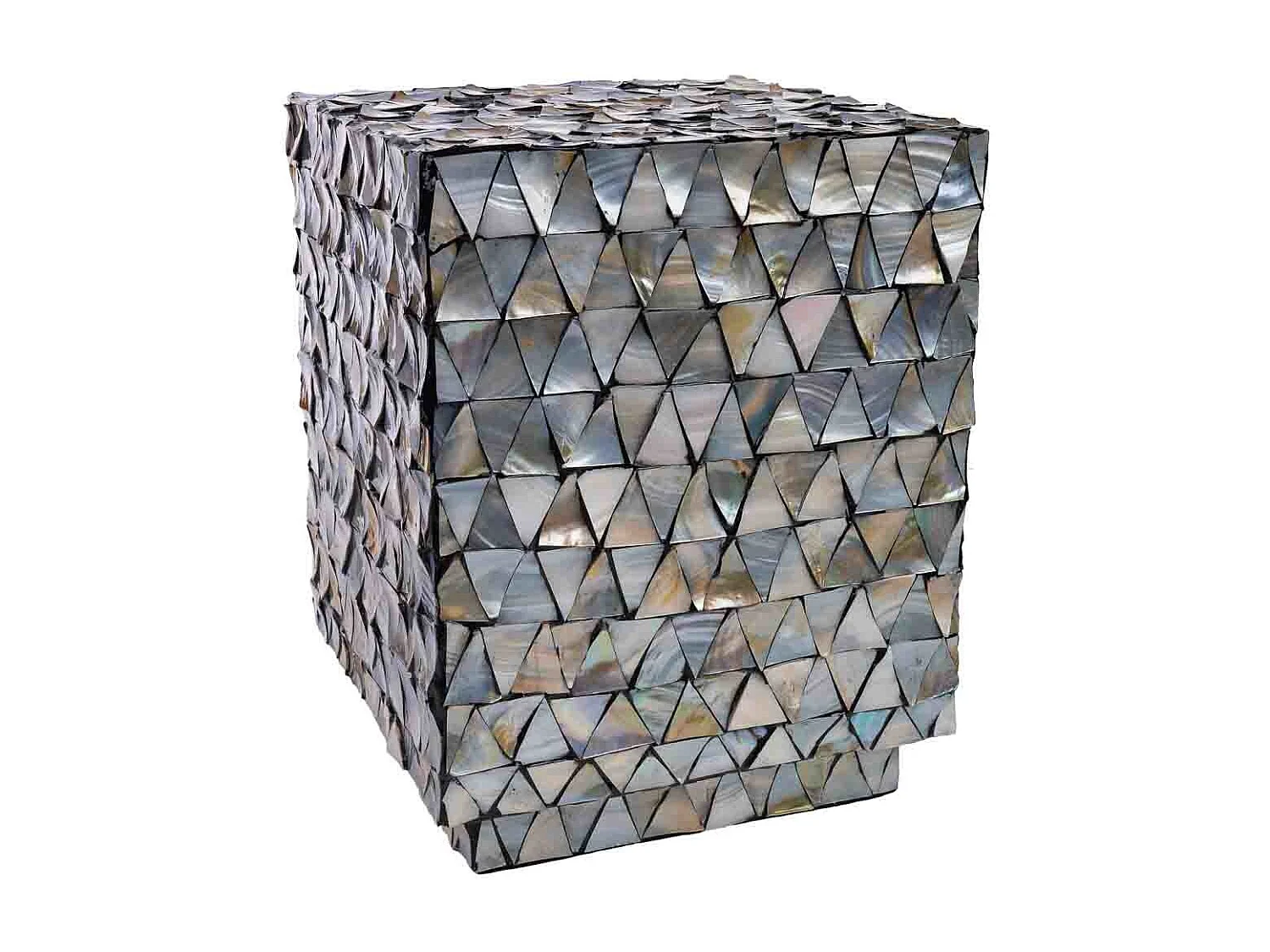 Hocker aus Holz und Perlmutt, grau, 35x35x45H cm