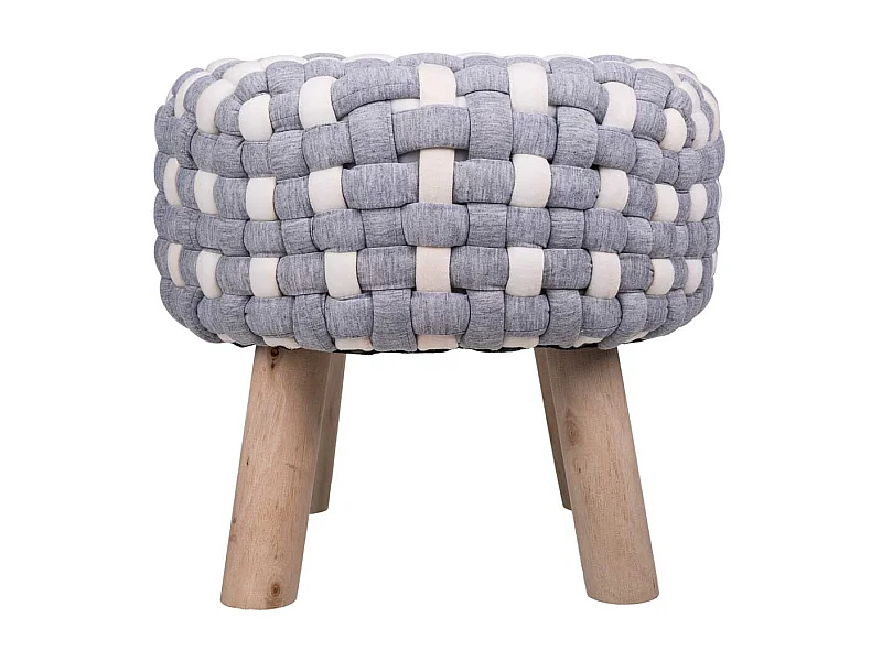 Grauer Hocker aus gewebter Baumwolle und Holz, 40x40x36h cm